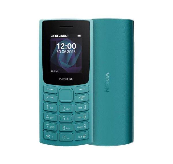 Nokia 105 (2023) nyomógombos mobiltelefon, kártyafüggetlen, dual SIM,
ciánkék