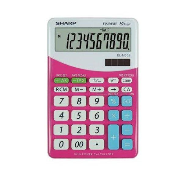 Számológép, asztali, 10 számjegy, SHARP "EL-M332", pink