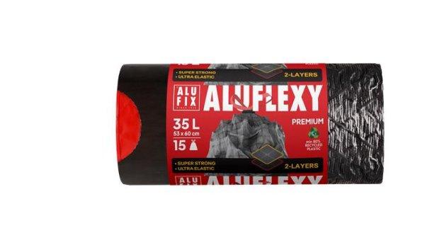 Szemeteszsák, zárószalagos, 35 l, 15 db, ALUFIX "Aluflexy"