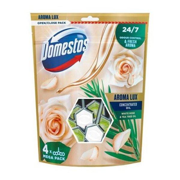 WC fertőtlenítő, 4 db-os ,DOMESTOS "Aroma Lux", fehér rózsabimbó
és teafa olaj