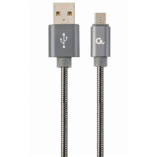 Gembird USB-A 2.0 -> USB-B 2.0 micro M/M adatkábel 2m szürke Premium spiral
metal