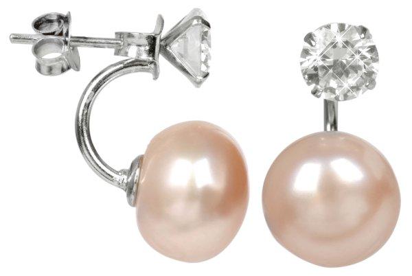 JwL Luxury Pearls Ezüst fülbevaló lazac színű
igazgyöngykel és kristállyal 2 az 1-ben JL0216