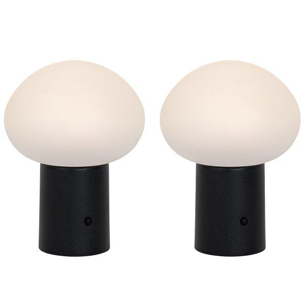 Set van 2 tafellampen mushroom zwart incl. LED oplaadbaar - Louise