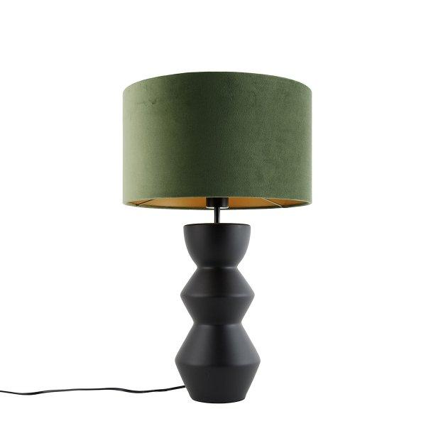 Design asztali lámpa fekete bársony búra zölddel és arannyal 35 cm - Alisia