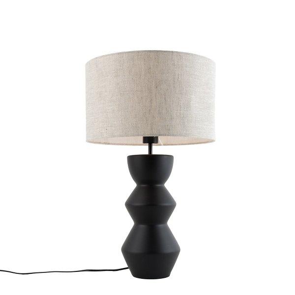 Design asztali lámpa fekete textil búrával világos szürke 35 cm - Alisia