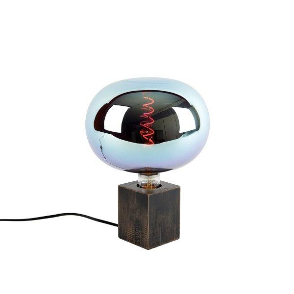 Rusztikus asztali lámpa fa fekete, dimmelhető LED G220-as foglalattal - Bloc