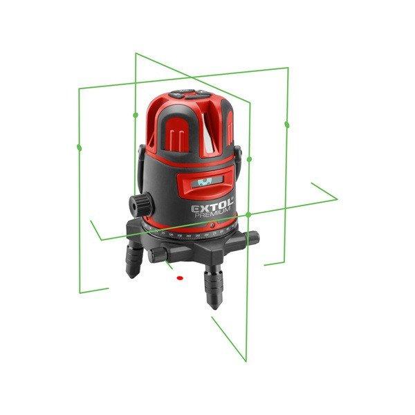 EXTOL PREMIUM automatikus lézeres vízszintező, ZÖLD, 1H4V6D (1
horizontális+ 4 vertikális+ 6 pont) pontosság:0,3 mm/1m