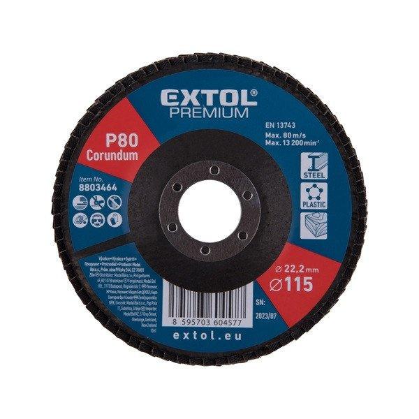 EXTOL PREMIUM lamellás csiszoló acél, Alu, műa. és fa munkadarabok
csiszolására, 115×22mm; P80, kúpos, max.:13.200 ford./perc, EN13743