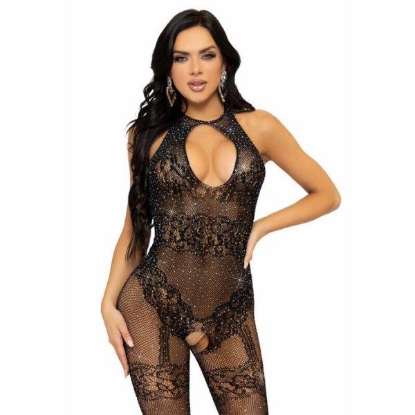 LEG AVENUE VARRAT NÉLKÜLI HÁLÓS BODYSTOCKING EGY MÉRET - FEKETE