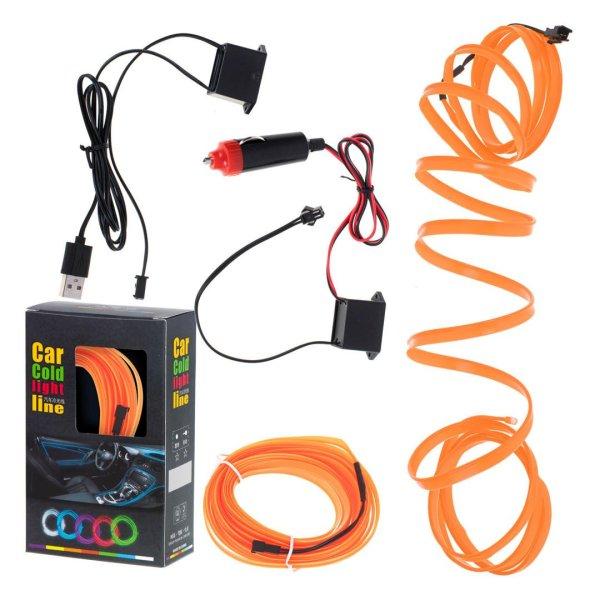 LED környezeti világítás autóhoz / auto USB / 12V szalag 5m narancssárga