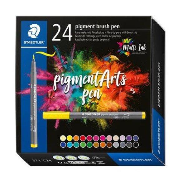 Ecsetirón készlet, STAEDTLER "Pigment brush 371", 24 különböző
szín