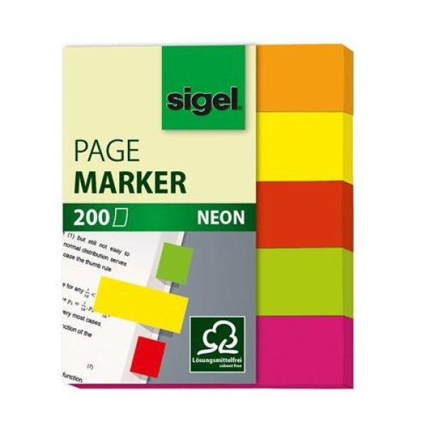 Jelölőcímke, papír, 5x40 lap, 12x50 mm, SIGEL "Neon Mini", vegyes
szín