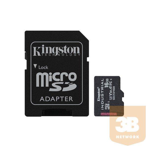 KINGSTON Memóriakártya MicroSDHC 16GB Industrial C10 A1 pSLC + Adapter