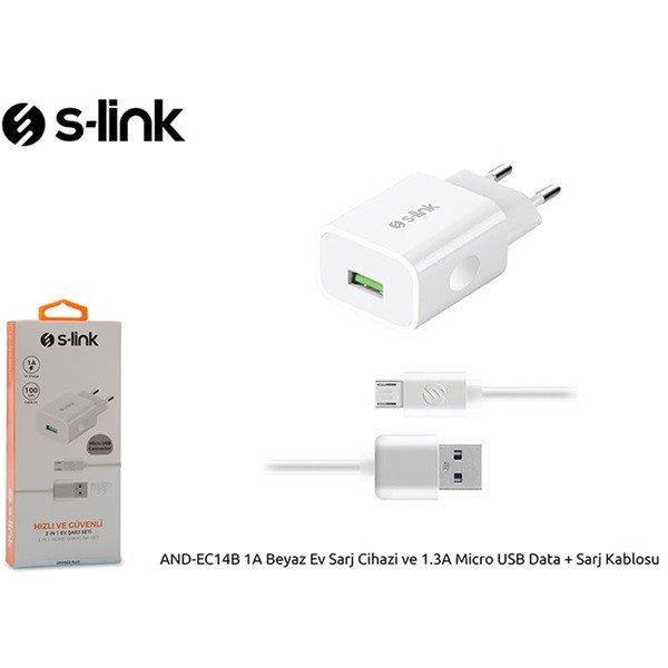 S-Link Hálózati töltő - AND-EC14B Micro USB (1db USB, 5V/1A, 5W, Micro USB
100cm adat+töltőkábel, fehér)