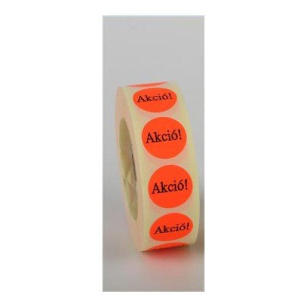 Etikett, 20 mm kör, "AKCIÓ" felirattal, 1000 etikett/tekercs, piros
