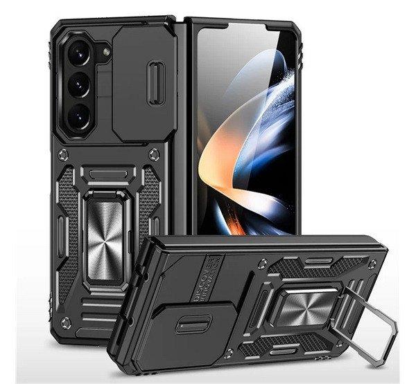 Defender műanyag telefonvédő (ütésállóság, szilikon belső,
tartógyűrű, kameravédő) FEKETE Samsung Galaxy Z Fold6 5G (SM-F956)