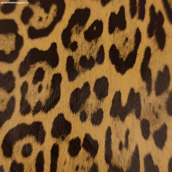 Műbőr - Leopárd mintás - fekete / sárga - 10x10 cm