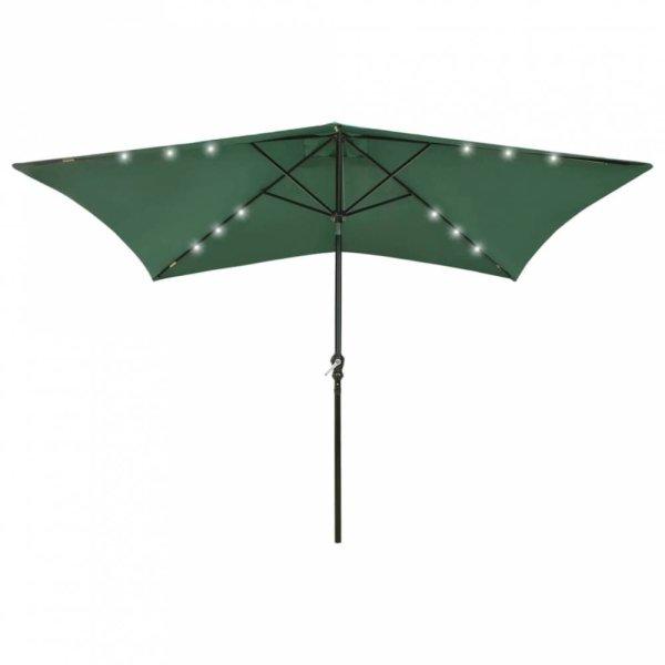 Zöld napernyő led-ekkel és acél rúddal 2 x 3 m