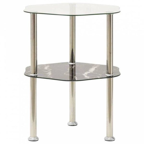 322792 2-Tier Side Table Transparent & Black 38x38x50cm Tempered Glass