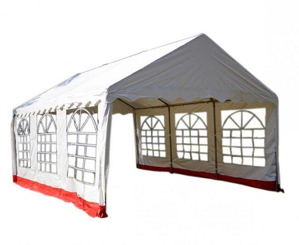 Professzionális rendezvénysátor, partysátor 4x6 m ponyva PVC fehér-piros
oldalfallal  (24m2)