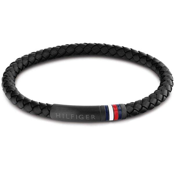 Tommy Hilfiger Fekete bőr karkötő acél csattal 2790403