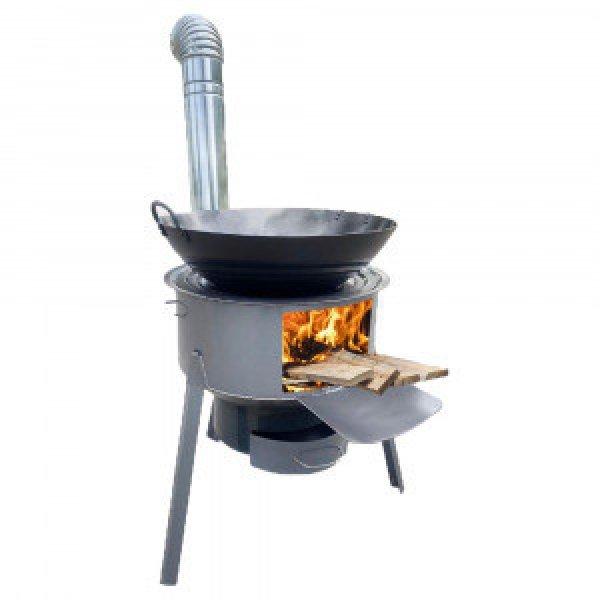 Fatüzelésű tűzhely serpenyővel, grill ráccsal