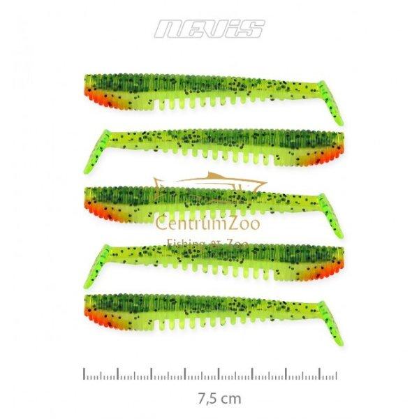 Nevis Impulse Shad 7.5cm 5db gumihal (9721-846) Zöld Narancs Flitter