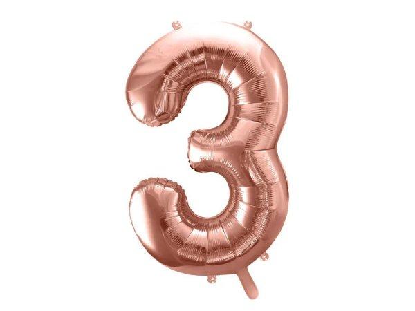 PartyDeco fólia szám lufi, 3, rose gold, 86 cm