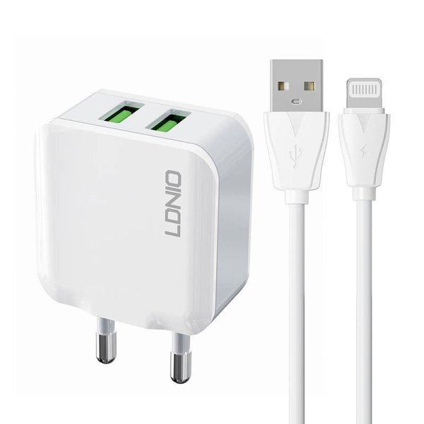 LDNIO A2201 2USB hálózati töltő + Lightning kábel