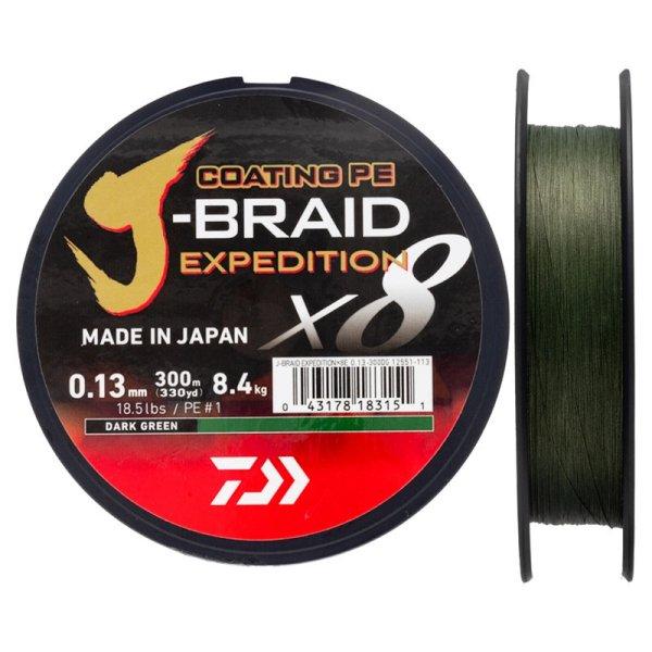 DAIWA J Braid Expedition X8E Braided Cord 300m 0,28mm 26,4kg fonott zsinór Dark
Green (12551-128)
