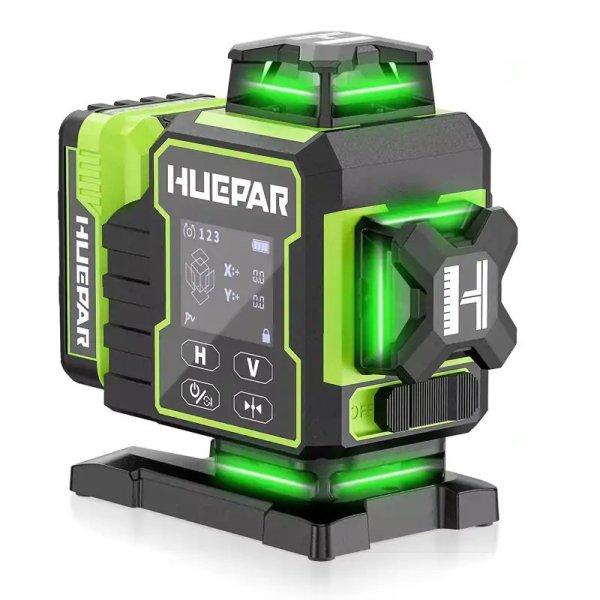 Huepar W04CG - 16 vonalas, 4D (4x360°) zöld lézeres szintező: forgatómotor,
DeWALT-kompatibilis akku, bluetooth, LCD-kijelző