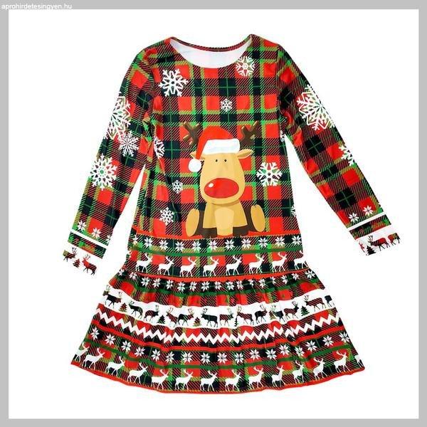 Női karácsonyi ruha, rénszarvas, kockás, EM11
