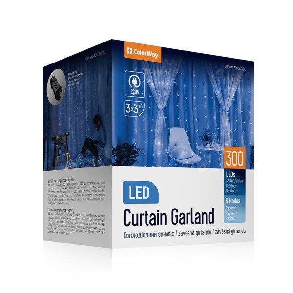 LED fényfűzér, 3db 3m-es fűzér a csomagban, 300LED-del , kellemes kék
színű