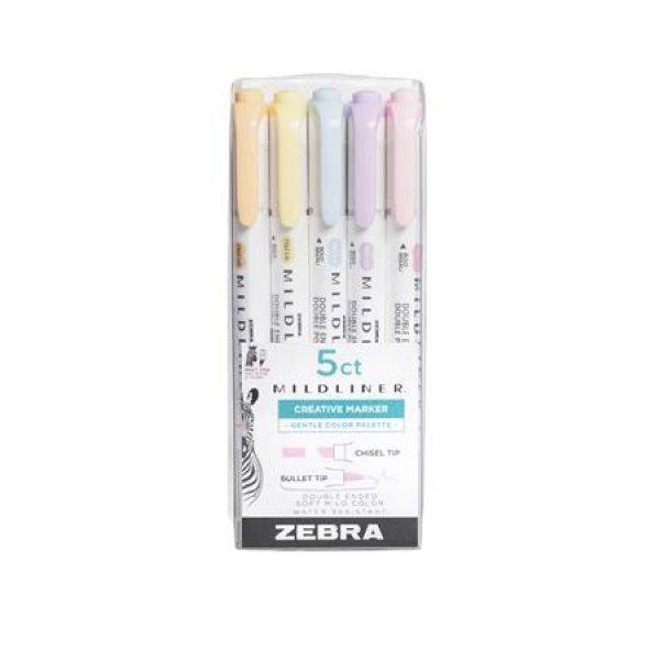 Szövegkiemelő készlet, 1,4/4 mm, kétvégű, ZEBRA "Mildliner
Highlighter Gentle", 5 különböző szín