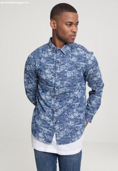 Urban Classics Printed Palm Denim Shirt light blue wash