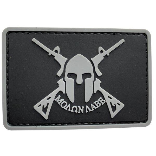 WARAGOD Tapasz 3D Molon Labe Spartan with Two Rifles feketer 7.5x5cm