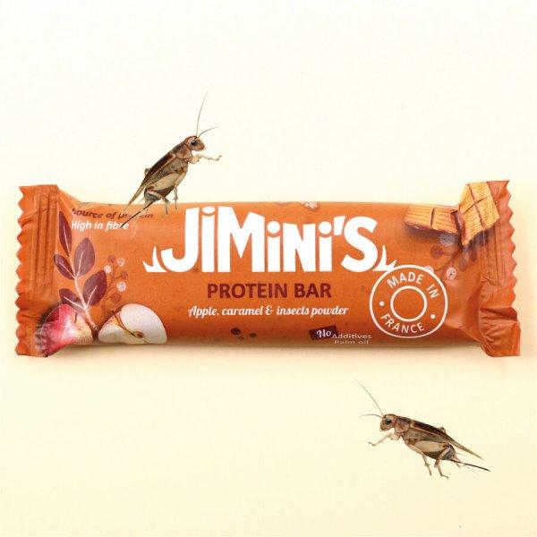 Jiminis Magas fehérjetartalmú alma és karamell ízű protein szelet
tücsökből 40g