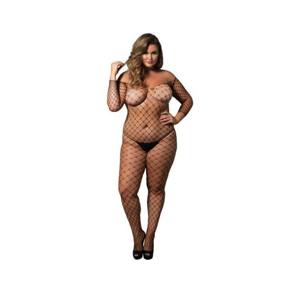 LEG AVENUE OFF A VÁLL BODYSTOCKING FEKETE PLUS SIZE