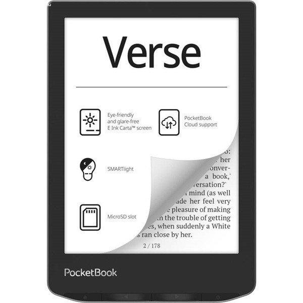 POCKETBOOK e-Reader - PB629 VERSE Mist Grey (6"E Ink Carta, Cpu:
1GHz,512MB,8GB,1500mAh, wifi,mSD, kép megvilágítás)