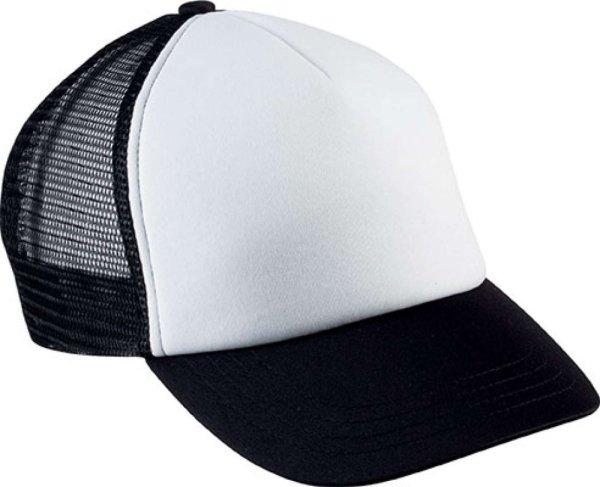 KP143 gyerek, hálós baseball sapka 5 paneles K-UP, White/Black-U