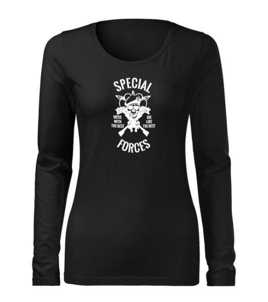 DRAGOWA Slim női hosszú ujjú póló special forces, fekete 160g/m2