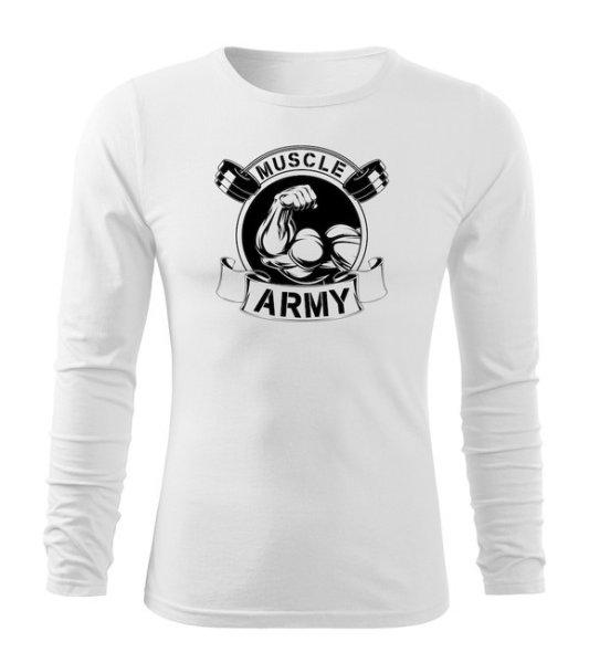 DRAGOWA Fit-T hosszú ujjú póló muscle army original, fehér 160g/m2