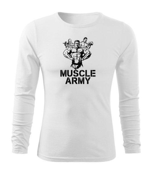 DRAGOWA Fit-T hosszú ujjú póló muscle army team, fehér 160g/m2