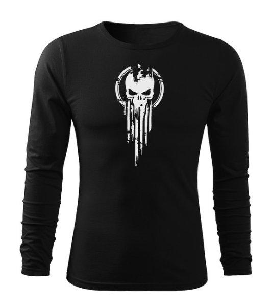 DRAGOWA Fit-T hosszú ujjú póló skull, fekete 160g/m2