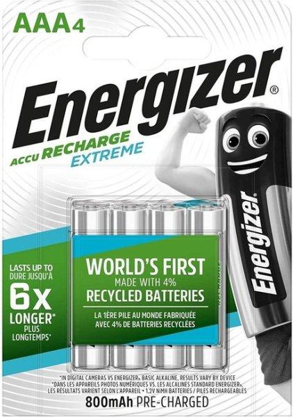 Energizer újratölthető akumulátor HR03 Extreme AAA 800mAh FSB4, 4db