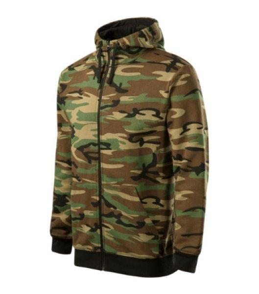 Malfini Camo Zipper terepmintás pulóver kapucnival, camouflage brown, 300 g/m2