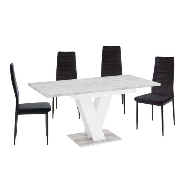 Masiv 4 személyes étkezőszett Coleta székekkel, Fehér Kőmintás - Fekete
bársony
