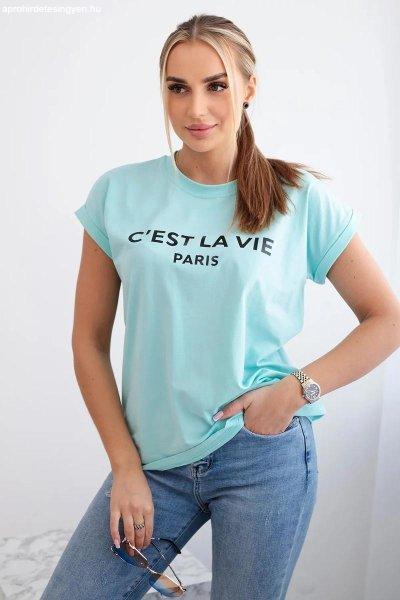 Pamut póló C'est La Vie Paris könnyű mentol