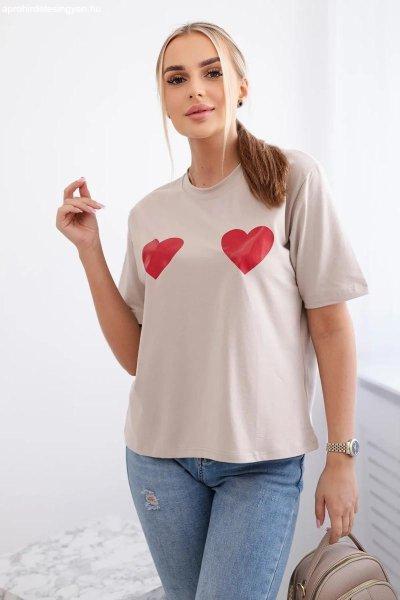 Pamut póló szívmintás modell 9815 bézs