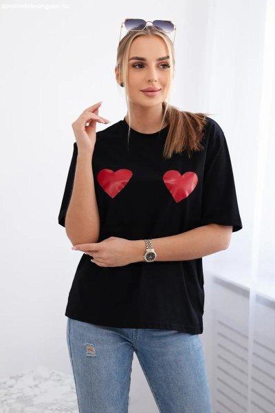 Pamut póló szívecskékkel, modell 9815 fekete